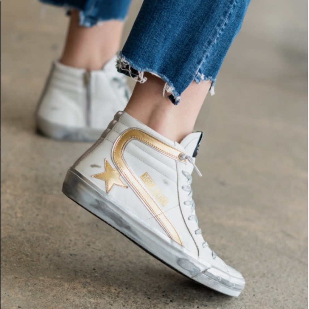 Golden Goose Slide White/Gold/Silver sz 39 NIB - Picture 1 of 11